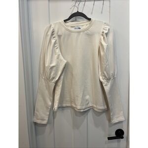 Addison Bay White Cream Puff Sleeve Luxe‎ Terry Webster Top Women's Size Small